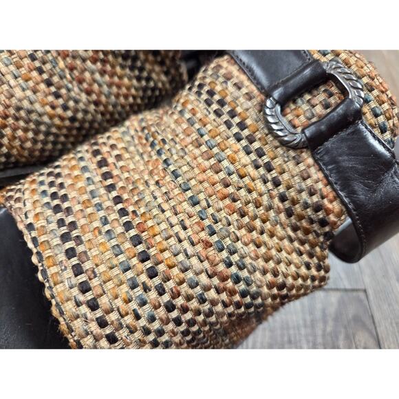 Brighton Ponti Slip On Slide Sandal 8.5M Block Heel Leather/Textile Italy Shoes - Picture 2 of 10